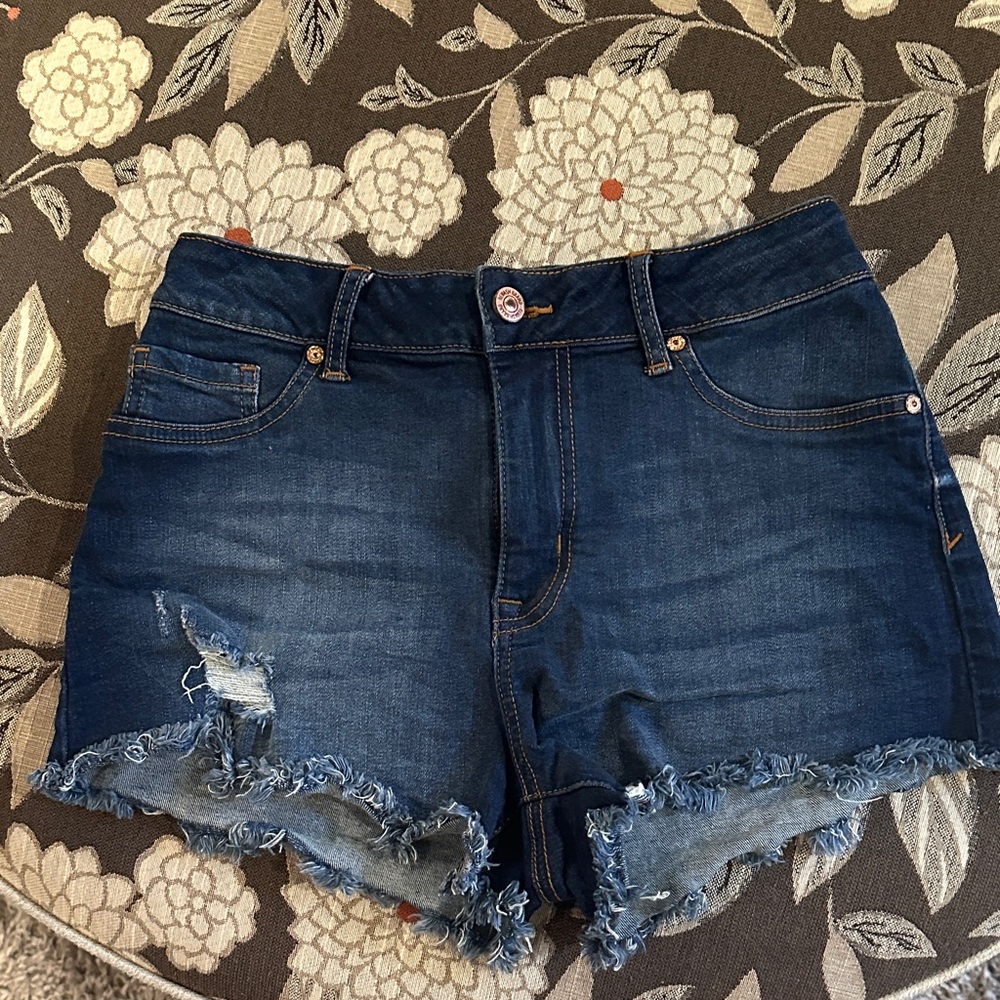 Rewash Dark Blue Jean Shorts with Frayed Hem